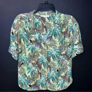 JANE + DELANCEY Women set Green Jungle Print Button Down Shirt XL Animals Zebra